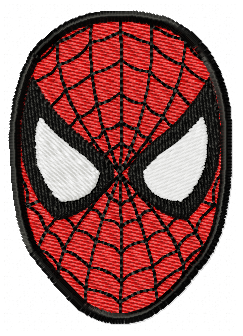 Spider-themed superhero mask embroidery design with web pattern for machine stitching