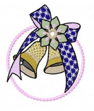 Christmas blue bow christmas bell machine embroidery design