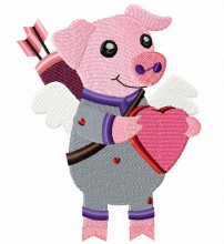 lovely pig valentine embroidery design