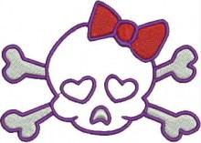 cute skull kitty applique embroidery design